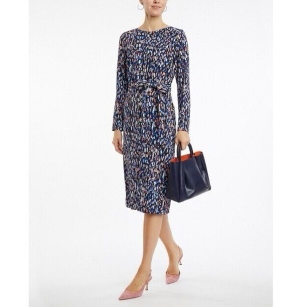 Hugo Boss Navy Multi-Color Printed Midi Dress